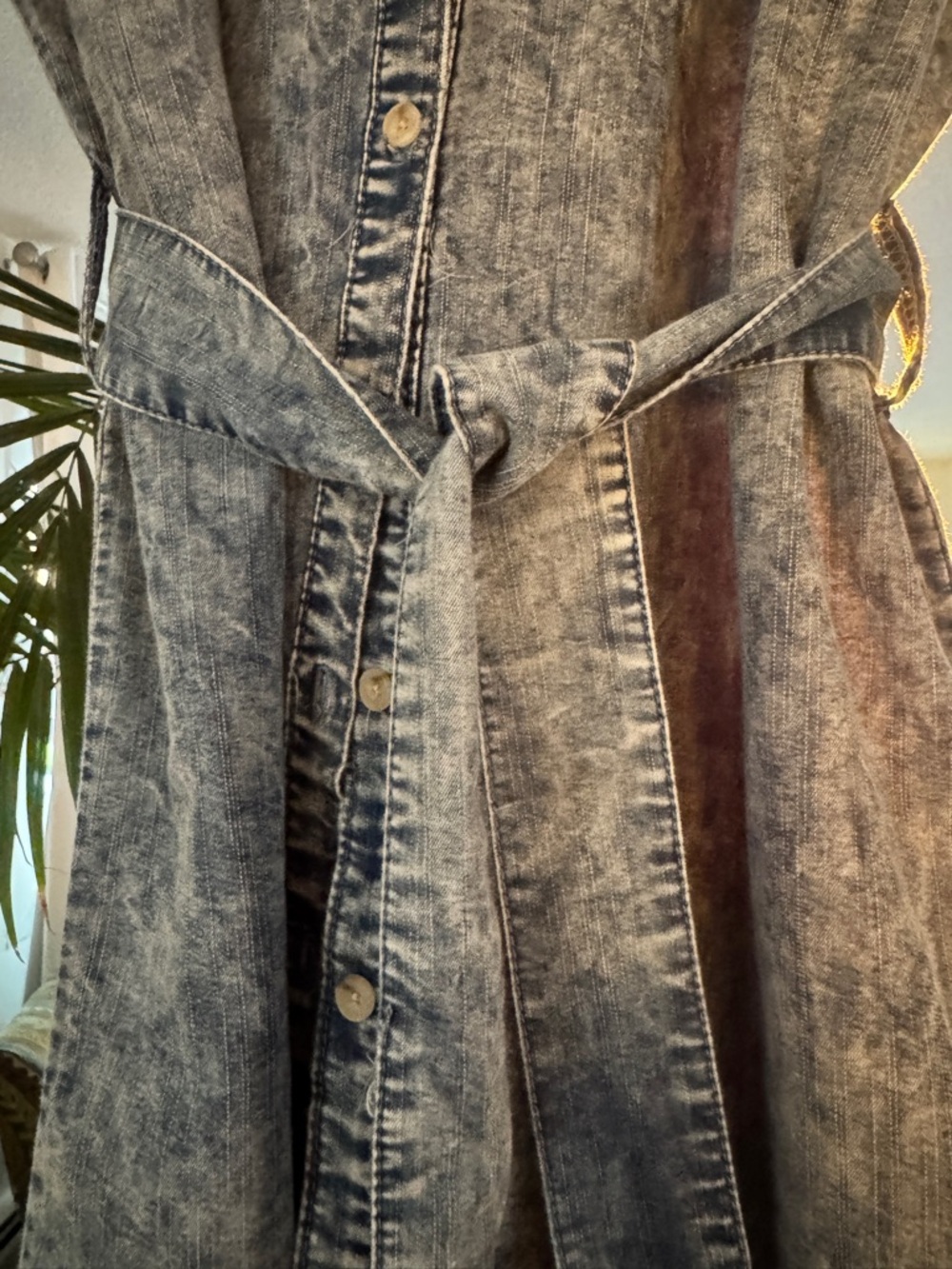Given Kale Acid Wash Denim Lagenlook Dress - Crochet Detail Duster - L - Picture 5 of 7